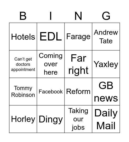 Black adder Bingo Card