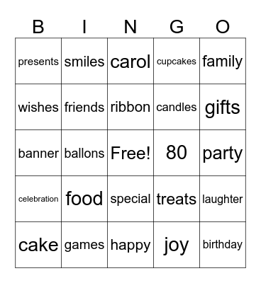 80s birthday Bingo Card