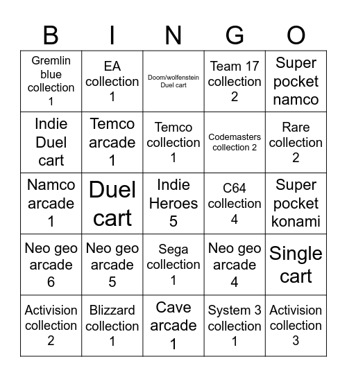 2026 Evercade bingo Card