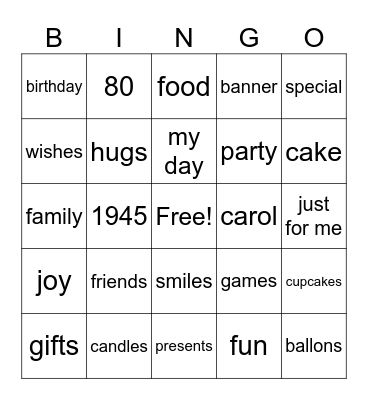 80s birthday Bingo Card