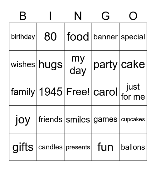 80s birthday Bingo Card