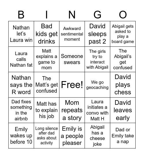 Dickinson Weekend Bingo Card