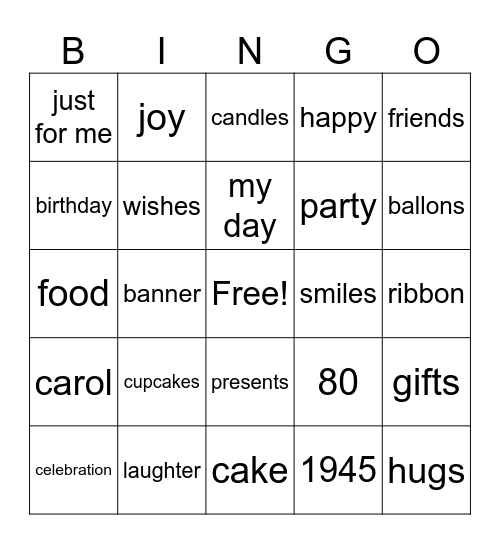 80s birthday Bingo Card