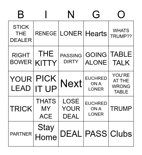 euchre Bingo Card