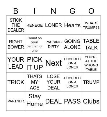 euchre Bingo Card