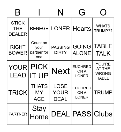 euchre Bingo Card