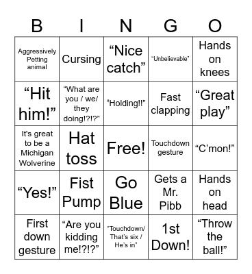 Dad Superbowl Bingo Card