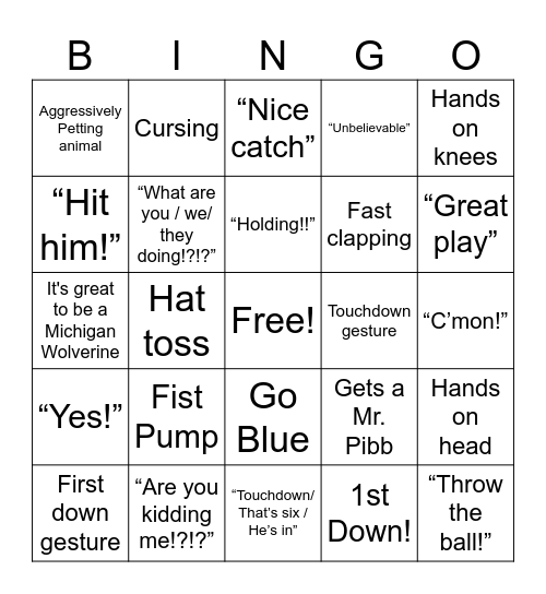 Dad Superbowl Bingo Card