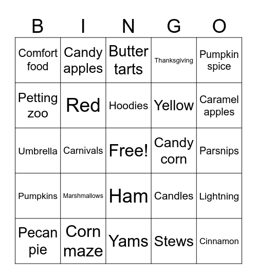 Fall bingo Card
