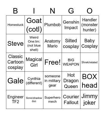 Com Cosplay Bingo Card