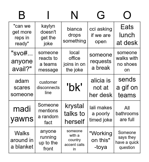 Customer Care Bingo Card