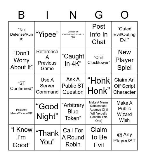 BOTC Bingo 2 Bingo Card