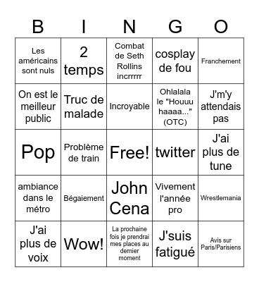 Coco back from Clash In Paris Bingo Card