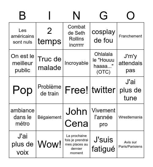 Coco back from Clash In Paris Bingo Card