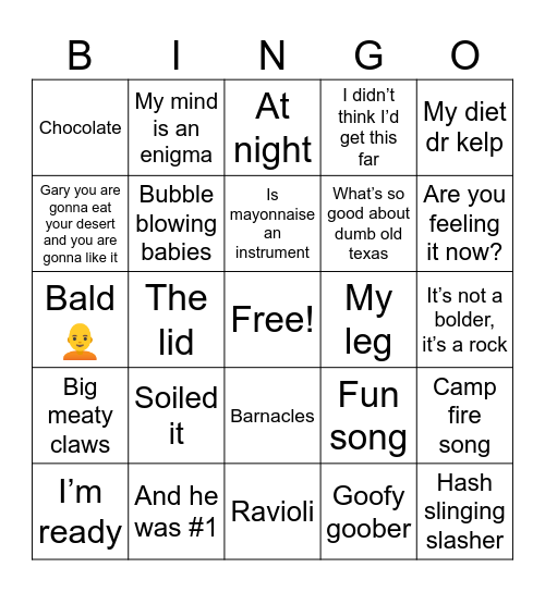 SpongeBob Bingo Card
