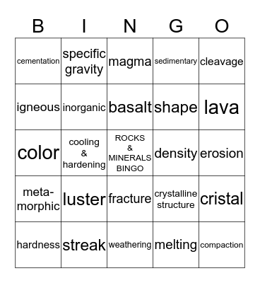 Sixth Grade Science Bingo Card
