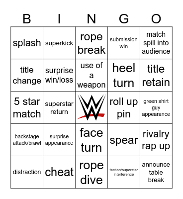 WWE PLE/PPV Bingo Card