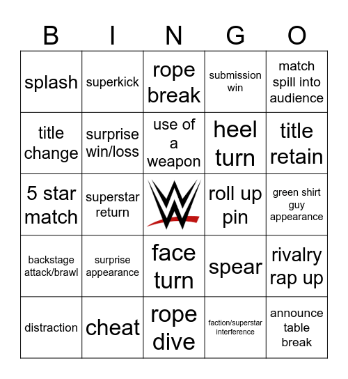 WWE PLE/PPV Bingo Card