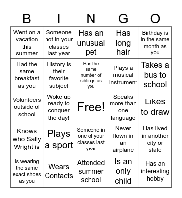 High School Classmate Bingo Card