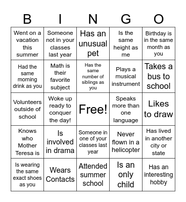 High School Classmate Bingo Card