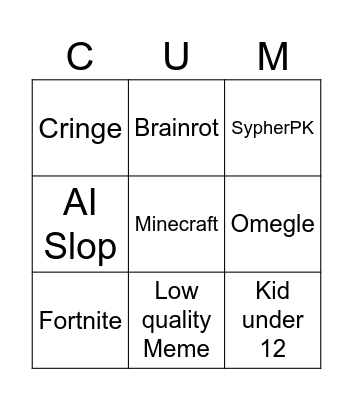 Youtube Shorts Bingo Card