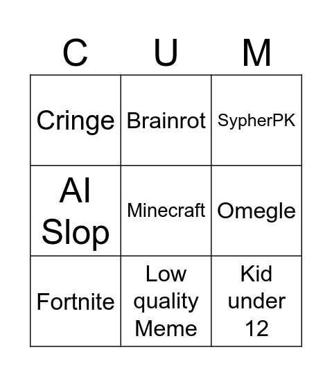 Youtube Shorts Bingo Card