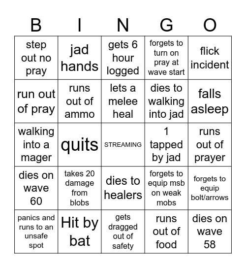 Fil in Fight Caves Bingo Card