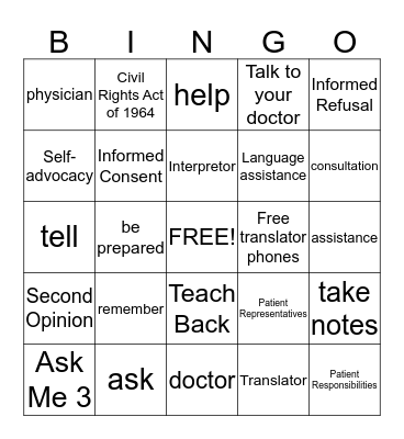 Be Your Own Advocate Bingo Card