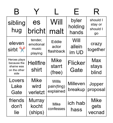 Stranger Things Season 5 Bingo Card