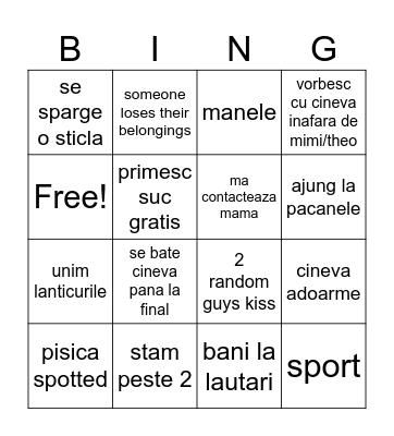 bautura in centru Bingo Card