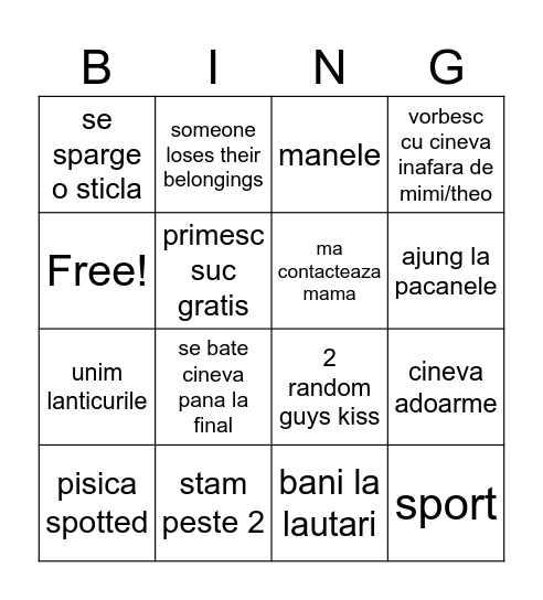 bautura in centru Bingo Card