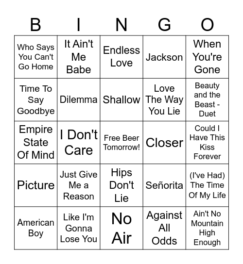 Great Duets Bingo Card