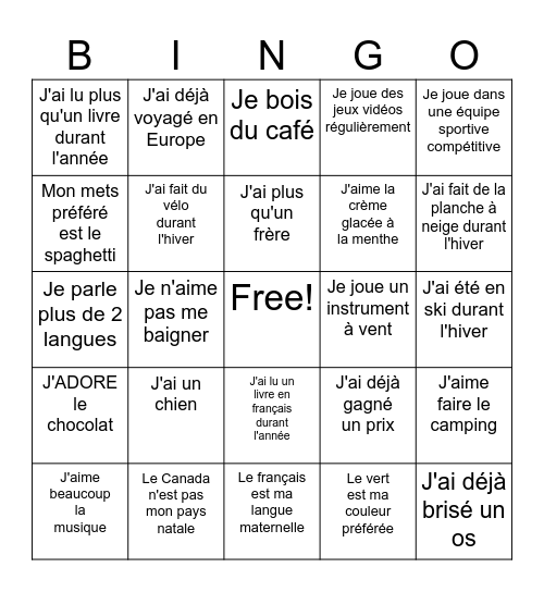Jeu brise-glace Bingo Card