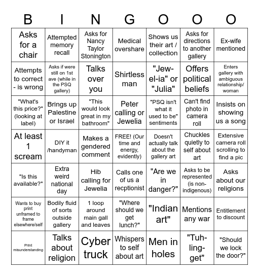 Get Accosted at Work! Bingo Card