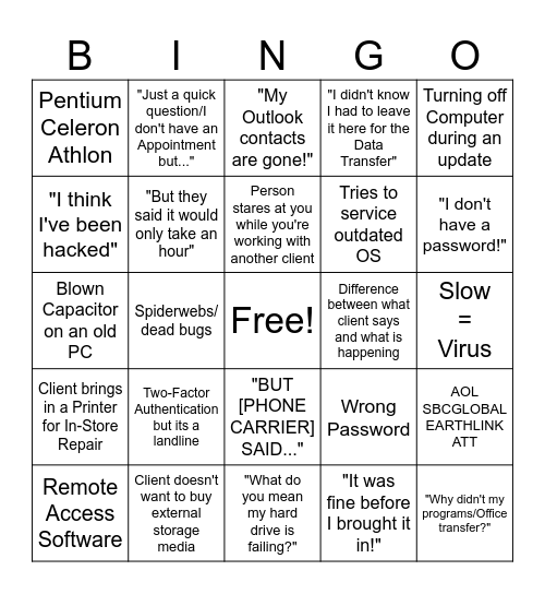 Precinct Bingo Card