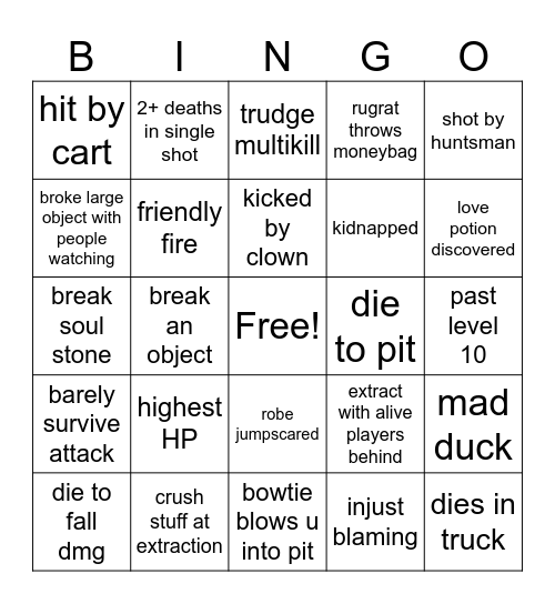if u win BINGO losers takes a shot Bingo Card