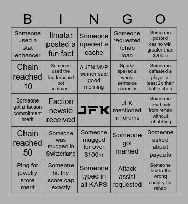 JFK BINGO Card