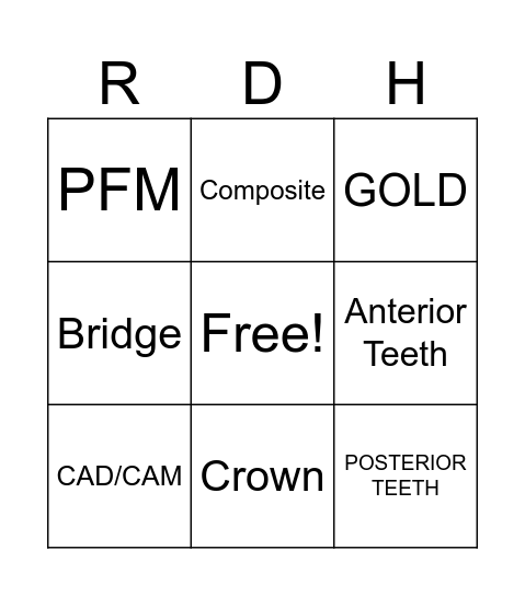 DENTAL MATERIALS Bingo Card