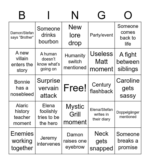 The Vampire Diaries Bingo Card