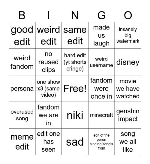 Untitled Bingo Card