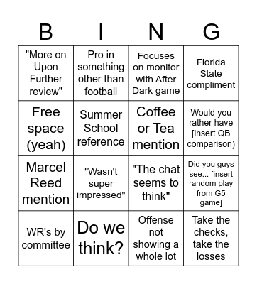 INSTANT REACTION BINGO Card