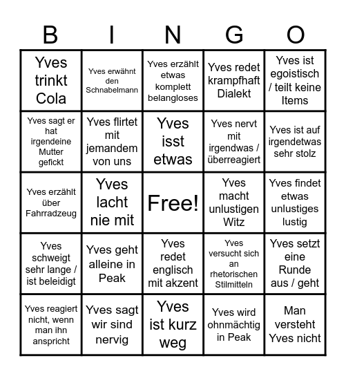 Yves Bingo Card