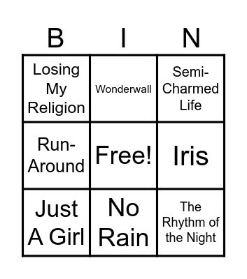 90s Music Bingo 1 Bingo Card