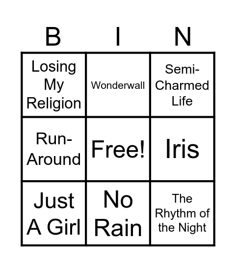 90s Music Bingo 1 Bingo Card
