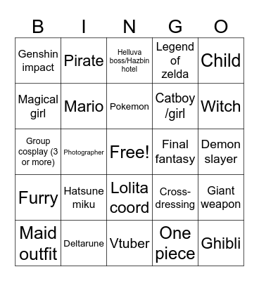 Convention/Cosplay Bingo Card