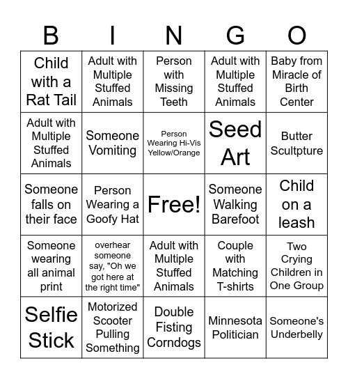 Minnesota State Fair Bingo Card