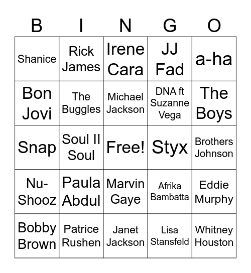 80's Moondogs Bingo Card