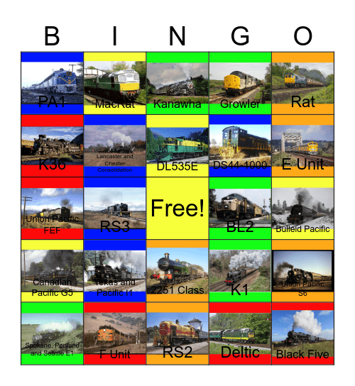 Railways That I would like to volunteer with PWP besides the Figgie one day Bingo Card