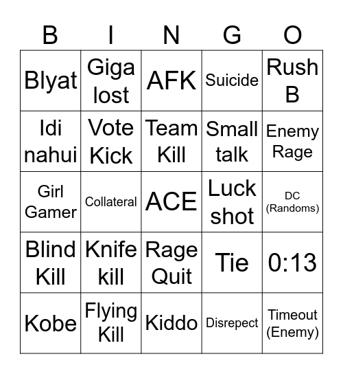 CS2 Bingo Card