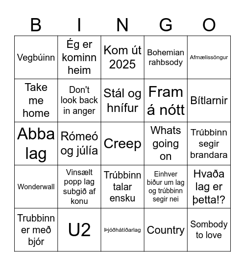 Trúbba bingó Bingo Card
